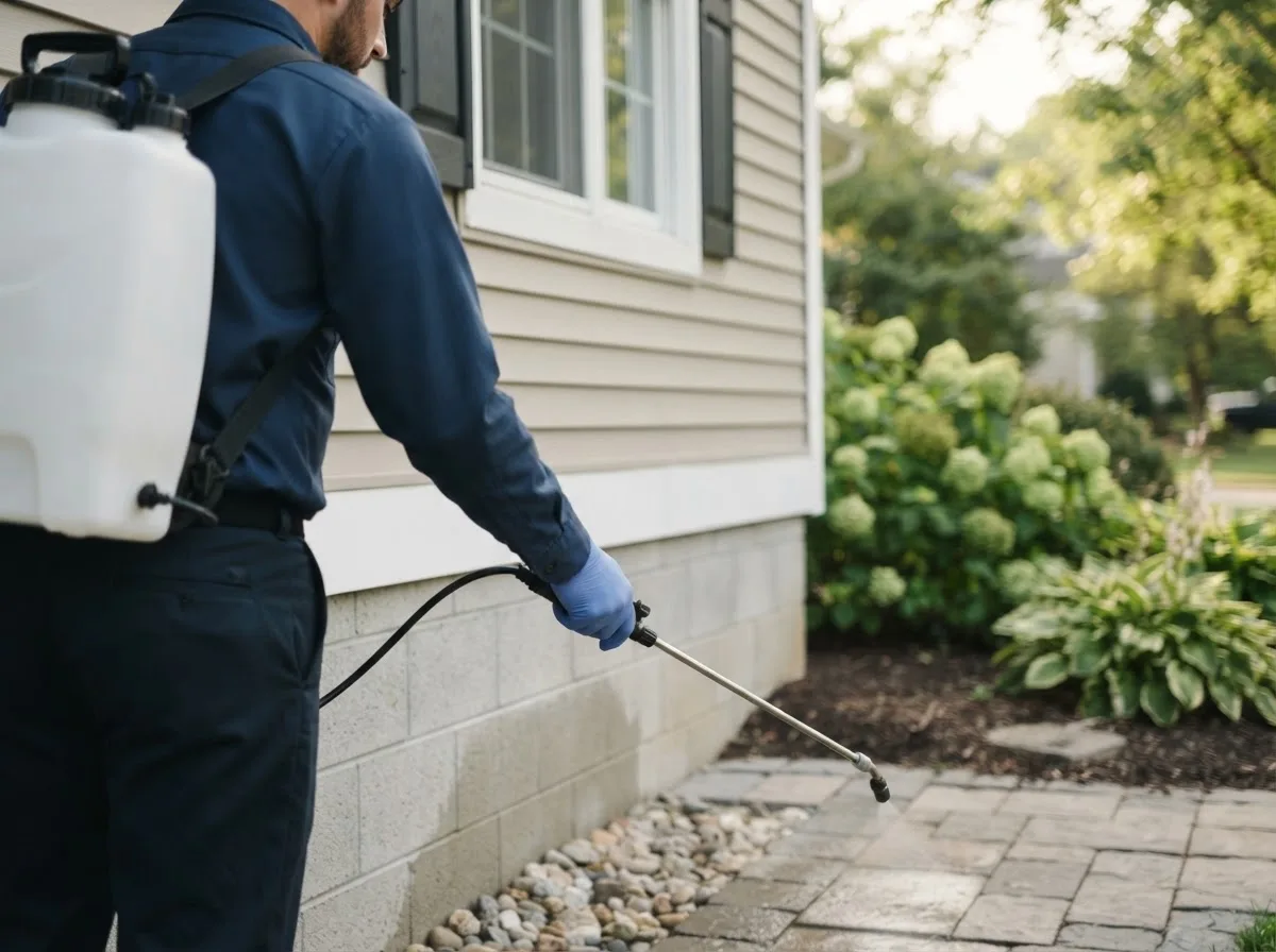Pest control technician inspecting a home in Lane, SD